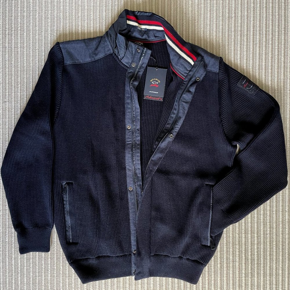 Paul & Shark Navy Men’s Ribbed Knit Wool Coat